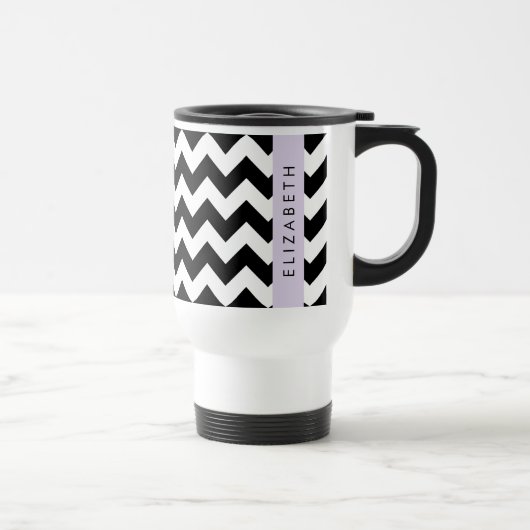 Zwart-wit Zigzag, Chevron Pattern, Jouw naam Reisbeker (Rechts)