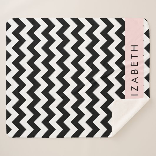 Zwart-wit Zigzag, Chevron Pattern, Jouw naam Sherpa Deken (Voorkant (horizontaal))