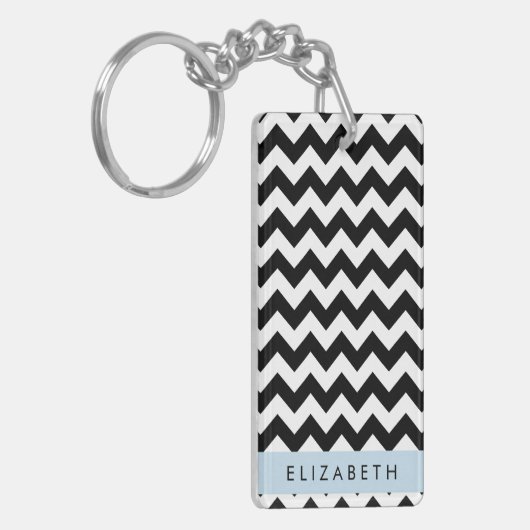 Zwart-wit Zigzag, Chevron Pattern, Jouw naam Sleutelhanger (Voorkant Links)