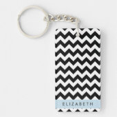 Zwart-wit Zigzag, Chevron Pattern, Jouw naam Sleutelhanger (Voorkant)