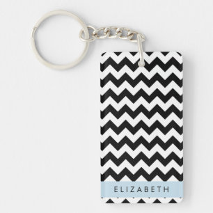 Zwart-wit Zigzag, Chevron Pattern, Jouw naam Sleutelhanger