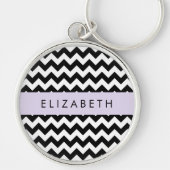 Zwart-wit Zigzag, Chevron Pattern, Jouw naam Sleutelhanger (Voorkant)