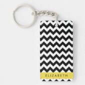 Zwart-wit Zigzag, Chevron Pattern, Jouw naam Sleutelhanger (Voorkant)