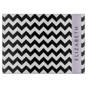 Zwart-wit Zigzag, Chevron Pattern, Jouw naam Snijplank