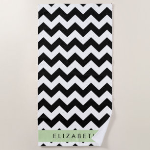 Zwart-wit Zigzag, Chevron Pattern, Jouw naam Strandlaken
