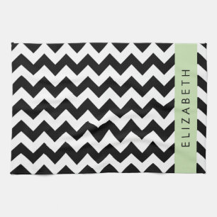 Zwart-wit Zigzag, Chevron Pattern, Jouw naam Theedoek