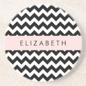 Zwart-wit Zigzag, Chevron Pattern, Jouw naam Zandsteen Onderzetter (Voorkant)