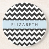 Zwart-wit Zigzag, Chevron Pattern, Jouw naam Zandsteen Onderzetter (Voorkant)