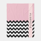 Zwart-wit Zigzag, Chevron, Roze, Jouw naam Fleece Deken (Voorkant)