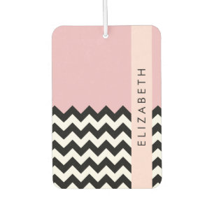 Zwart-wit Zigzag, Chevron, Roze, Jouw naam Luchtverfrisser