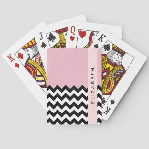 Zwart-wit Zigzag, Chevron, Roze, Jouw naam Pokerkaarten
