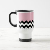 Zwart-wit Zigzag, Chevron, Roze, Jouw naam Reisbeker (Links)