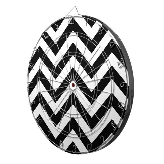 Zwart-wit Zigzag Chevrons Patroon Dartbord (Voorkant Rechts)