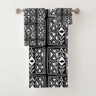 Zwart-wit Zigzag Geometric Boho Patroon Bad Handdoek