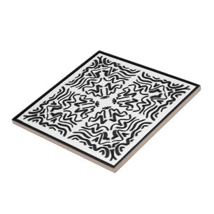 Zwart-wit zigzag golvend patroon Abstracte Kunst Tegeltje