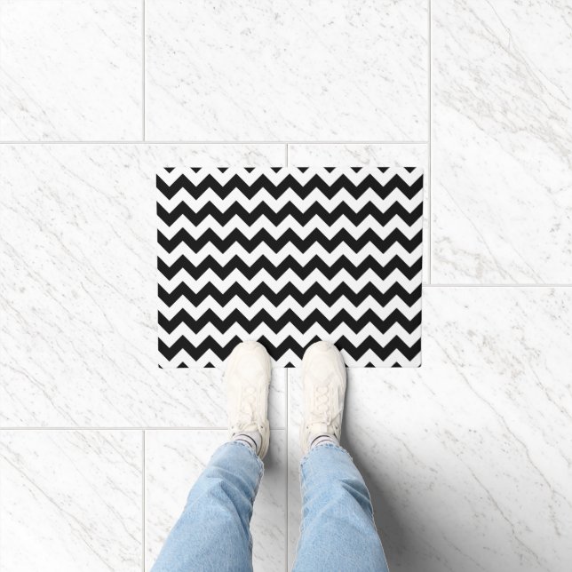 Zwart-wit zigzag patroon, Chevron Pattern Deurmat (Binnen)