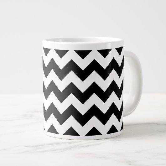 Zwart-wit zigzag patroon, Chevron Pattern Extra Grote Beker (Voorkant rechts)