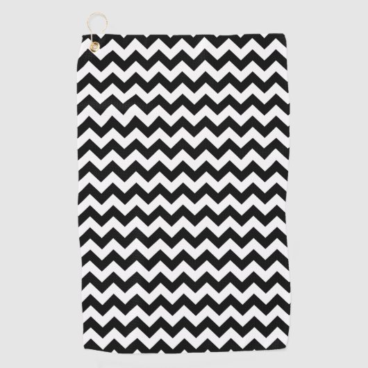 Zwart-wit zigzag patroon, Chevron Pattern Golfhanddoek (Voorkant)