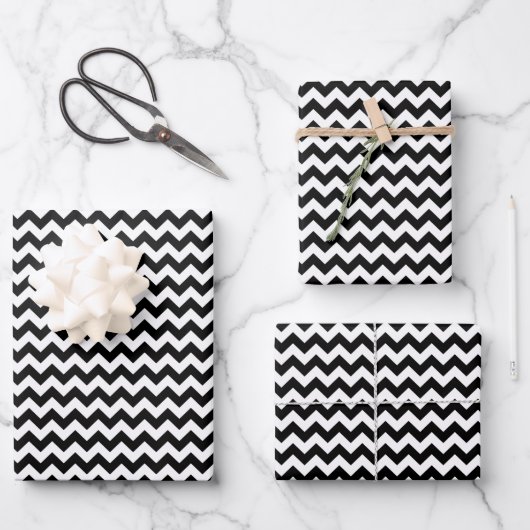 Zwart-wit zigzag patroon, Chevron Pattern Inpakpapier Vel (Voorkant)