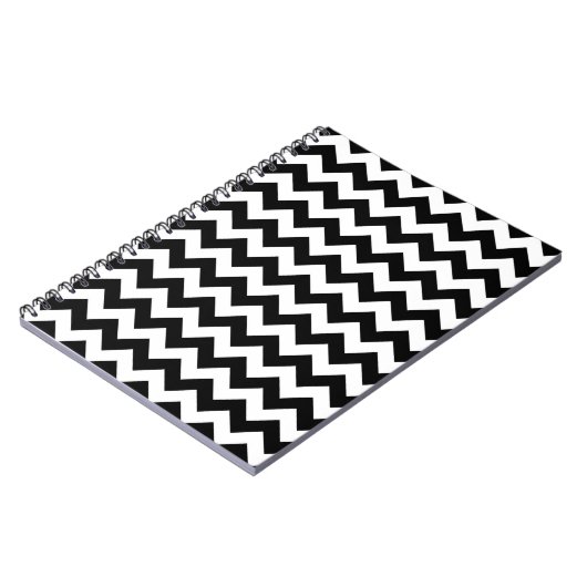 Zwart-wit zigzag patroon, Chevron Pattern Notitieboek (Linkerzijde)