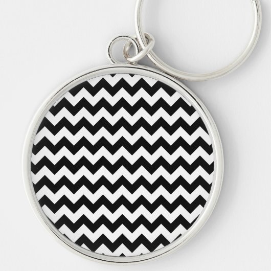 Zwart-wit zigzag patroon, Chevron Pattern Sleutelhanger (Voorkant)