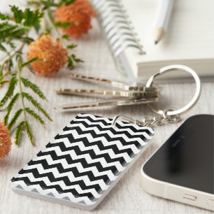 Zwart-wit zigzag patroon, Chevron Pattern Sleutelhanger