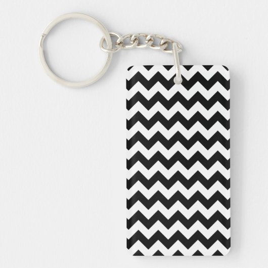 Zwart-wit zigzag patroon, Chevron Pattern Sleutelhanger (Voorkant)