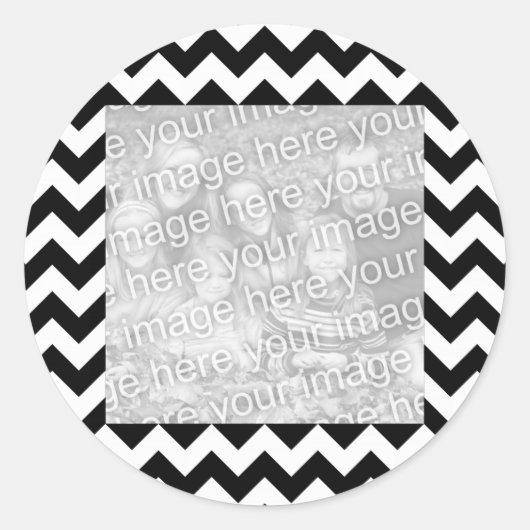 Zwart-wit Zigzag Square Border Foto Ronde Sticker (Voorkant)