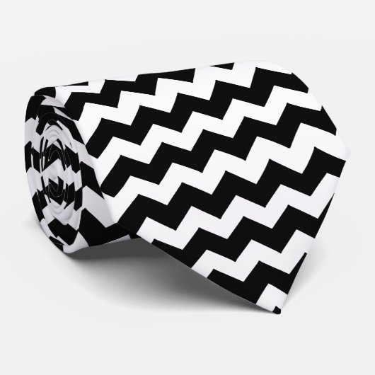 Zwart-wit zigzag streep stropdas (Opgerold)