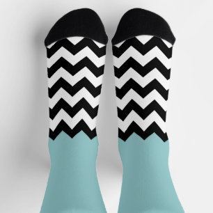 Zwart-wit zigzagpatroon, Chevron, Blauw Sokken