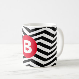 Zwart-wit zigzagpatroon met rode monogram koffiemok