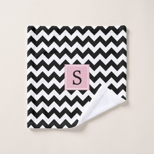 Zwart-wit zigzagpatroon, monogram bad handdoek (Wasdoekje)