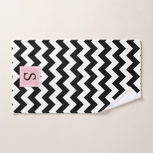 Zwart-wit zigzagpatroon, monogram bad handdoek (Handdoek)