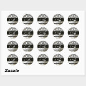 ZWART & WIT ZIJDE DAMAST DOEK MONOGRAM RONDE STICKER (Vel)