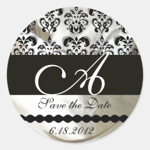 ZWART & WIT ZIJDE DAMAST DOEK MONOGRAM RONDE STICKER