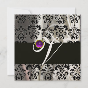 ZWART WIT ZIJDE DAMAST MONOGRAM PAARS AMETHYST KAART