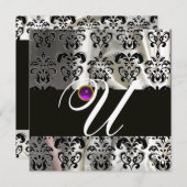 ZWART WIT ZIJDE DAMAST MONOGRAM PAARS AMETHYST KAART (Voorkant / Achterkant)