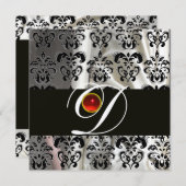 ZWART WIT ZIJDE DAMAST STOF MONOGRAM  RODE ROBIJN KAART (Voorkant / Achterkant)