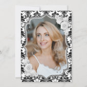 Zwart Wit Zilver Damask Foto 50e Verjaardag Kaart (Achterkant)