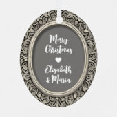 Zwart-wit zilver Lijst Persoonlijk fotoovaal Metalen Ornament (Achterkant)