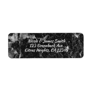 Zwart Wit & Zilver Marmer Modern Glamour Bruiloft Etiket