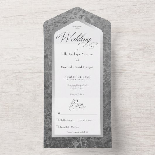 Zwart-wit, zilver, modern, geen diner all in one uitnodiging (Binnen)