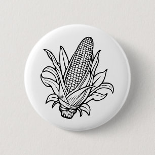 Zwart-wit zoete maïskolf pictogram ronde button 5,7 cm