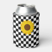 Zwart-wit Zonnebloem Checkerboard Retro Blikjeskoeler (Blikje Voorkant)