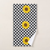 Zwart-wit Zonnebloem Geruite Bloem Patroon Bad Handdoek (Handdoek)