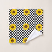 Zwart-wit Zonnebloem Geruite Bloem Patroon Bad Handdoek (Wasdoekje)