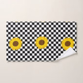 Zwart-wit Zonnebloem Geruite Bloem Patroon Bad Handdoek (Handdoek)