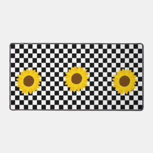Zwart-wit Zonnebloem Geruite Bloem Patroon Bureaumat