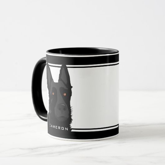 Zwart-wit Zwart Duits Herder Custom Name Mok (Voorkant links)