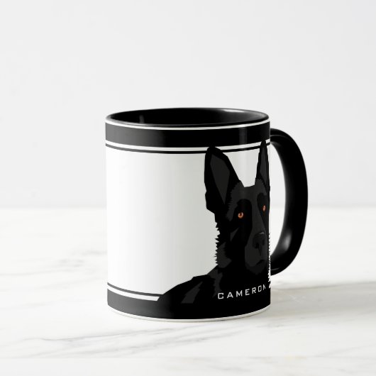 Zwart-wit Zwart Duits Herder Custom Name Mok (Voorkant rechts)